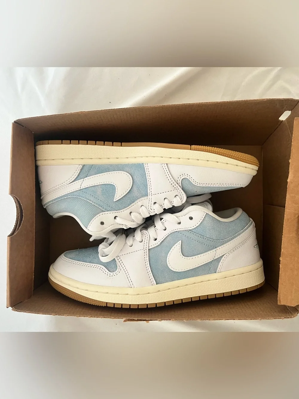 Nike Women’s Air Jordan 1 Low SE - denim/white/gum bottom/gold tip laces